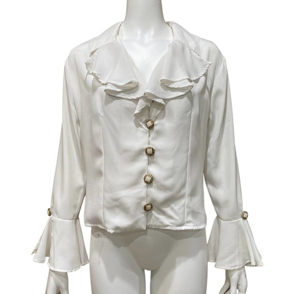 Vintage Ruffle White Blouse Top Ultra-Sexy Hippie Retro size 8 - Picture 1 of 15